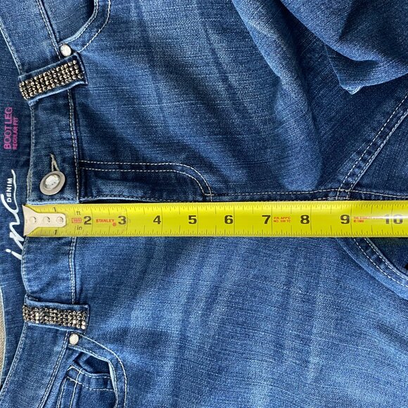 INC International Concepts Boot Leg Denim Jeans Women's 8 Blue Bedazzled Casual - Picture 10 of 16